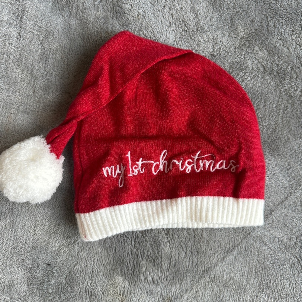 Baby's First Christmas Red Santa Hat White Embroidered Size 6-18 Months